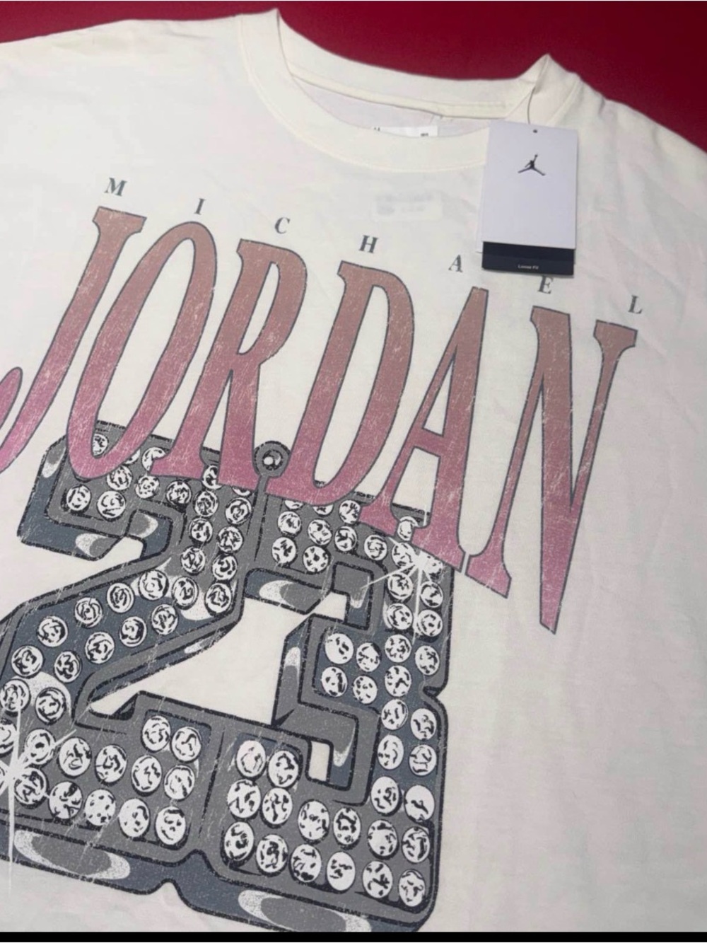 Jordan White Short Sleeve Tee with red and Gray Graphic